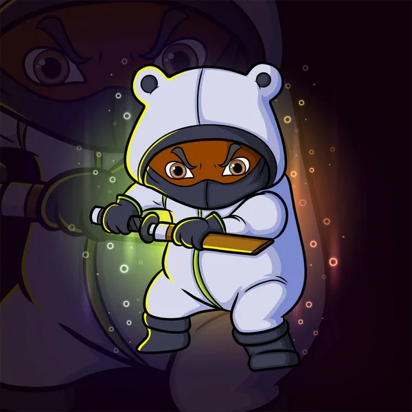 Medvěd Ninja Drží Ruce Logo Obrázkem Maskota Meče — Stockový vektor