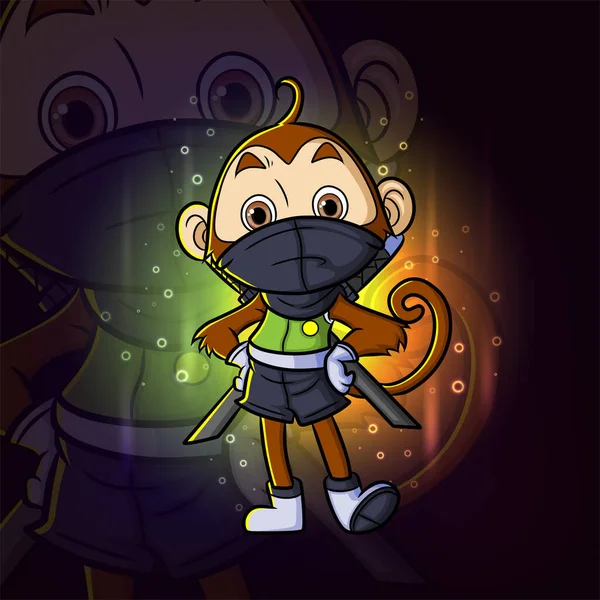 Opice Ninja Představuje Logo Designu Maskota Esportu Pro Ilustraci — Stockový vektor