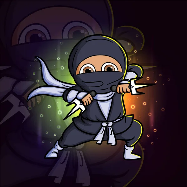 Ninja Attacking Trident Esport Mascot Design Logo Illustration — Stockvektor