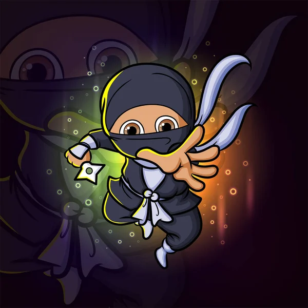 Ninja Catching Holding Shuriken Esport Mascot Design Logo Illustration — 图库矢量图片