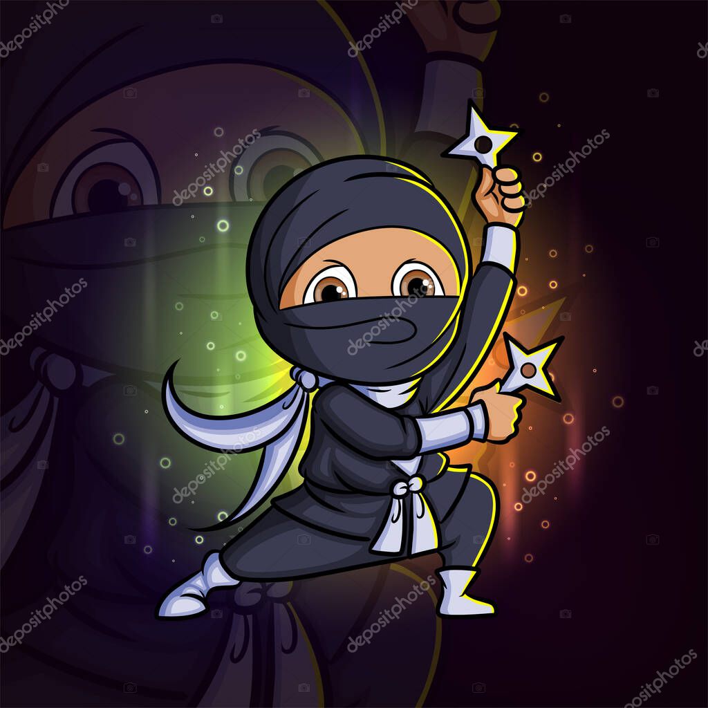 The ninja is attacking with the shuriken esport mascot design logo of illustration