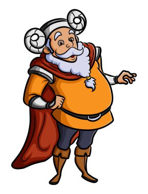 Kafasında sakalı olan Viking adam ayakta ve resimden memnun.