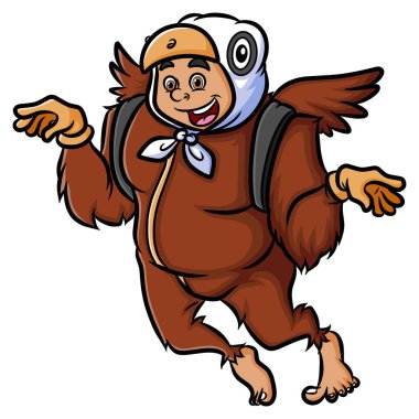 Kartal kostümlü adam bir çanta çizim getirirken uçuyor.