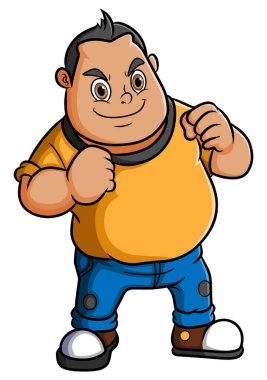 Dev dövüşçü dövüşmeye ve resimlere yumruk atmaya hazır.