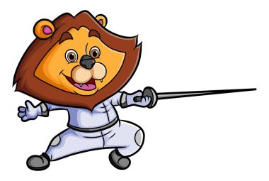 Aslan kılıç çalıyor ve illüstrasyon kılıcını tutuyor.