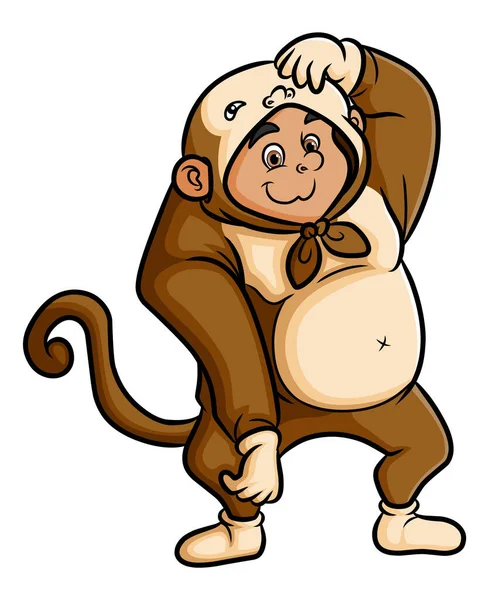 Homem Bonito Com Traje Macaco Está Mostrando Fora Ilustração —  Vetores de Stock