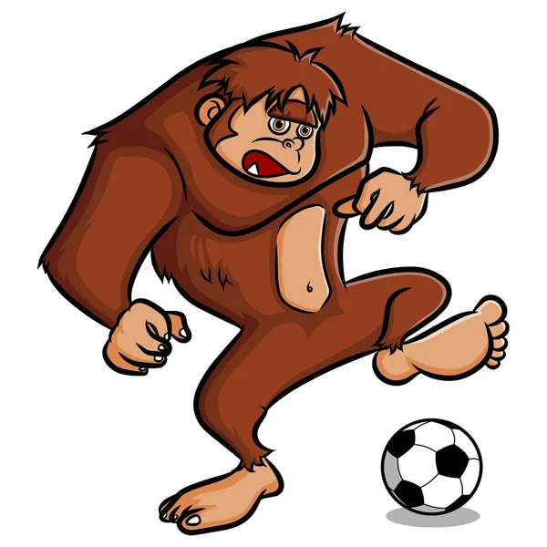 Big Gorilla Playing Football Kicking Illustration — Stock Vector