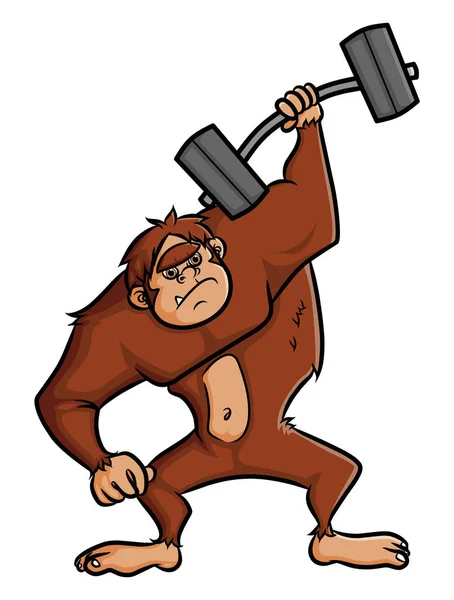 Gorila Fuerte Levanta Peso Con Una Mano Ilustración — Vector de stock