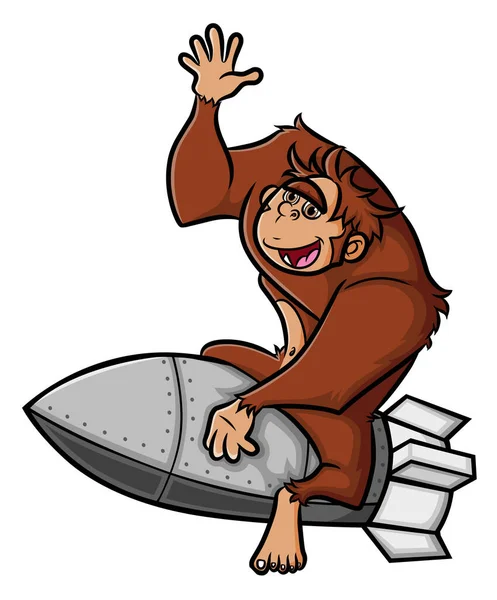Gorila Está Montando Una Gran Nuclear Volando Cielo Ilustración — Vector de stock