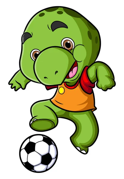 亀はサッカーをしているし イラストの布を着ている — ストックベクタ