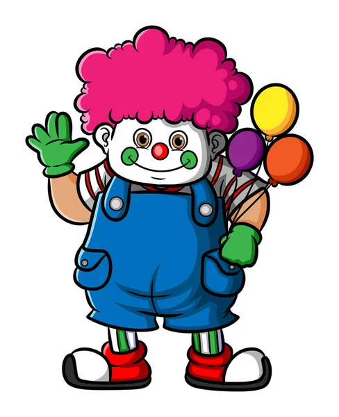 Clownpojken Håller Färgglada Ballong Illustration — Stock vektor