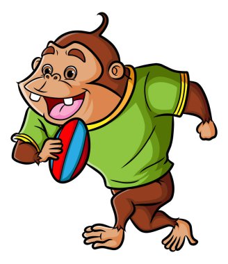 The chimpanzee rugby player is doing the practice in the field of illustration