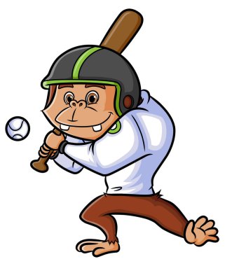 The chimpanzee is playing the baseball in the field of illustration