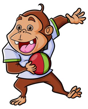 The chimpanzee is playing the catching ball and holding the ball of illustration
