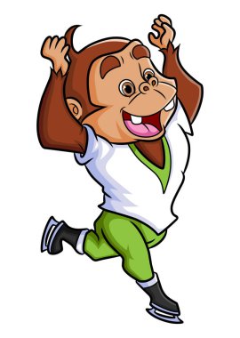 The chimpanzee as the ice skating is doing the attraction of illustration
