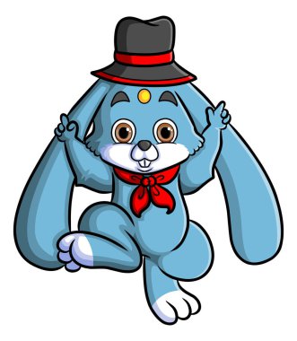 The cute rabbit magician is wearing the magic hat for doing the attraction of illustration