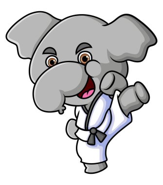 The cool elephant is doing karate and kicking up of illustration