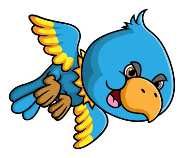 The bird is flying fast and posing with angry face of illustration