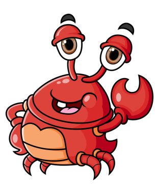The red crab is waving the hand and giving the happy expression of illustration