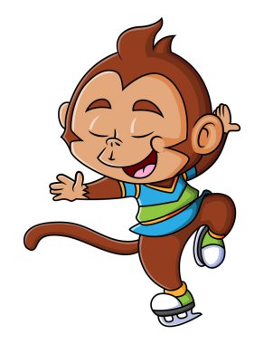 The cool monkey is playing and enjoying the ice skating of illustration