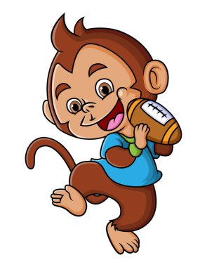 The monkey rugby player is holding a rugby ball and throw of illustration