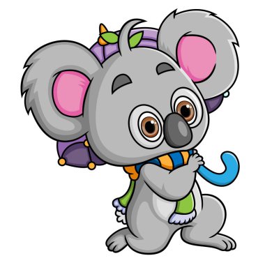 The koala is walking around by carrying an umbrella of illustration