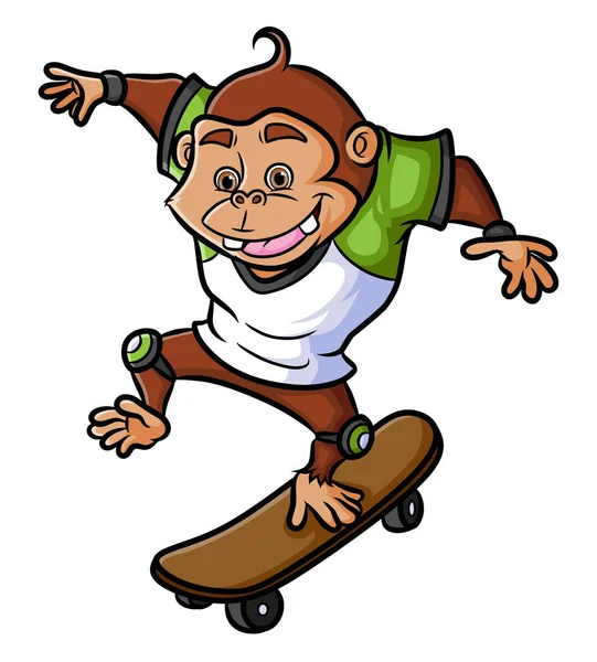 Professional Skater Chimpanzee Playing Skateboard Illustration — Image vectorielle