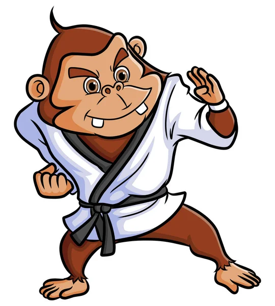 Strong Chimpanzee Professional Karate Illustration —  Vetores de Stock