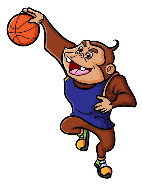 Chimpanzee Going Dunk Basketball Competition Illustration — Wektor stockowy