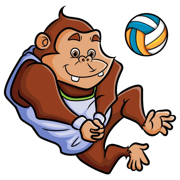 Professional Chimpanzee Playing Volleyball Illustration — ストックベクタ