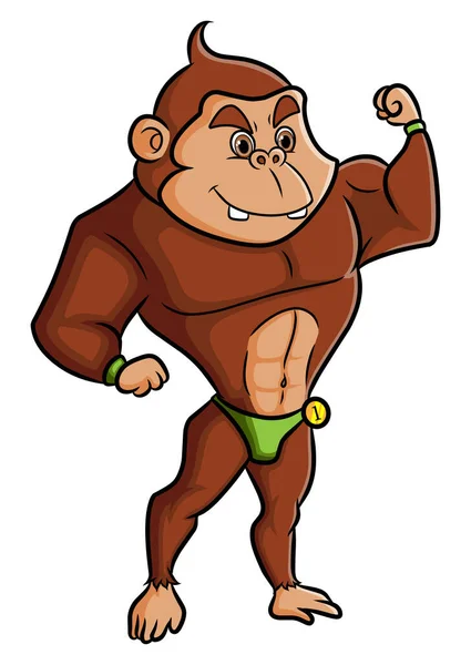 Strong Chimpanzee Showing Body Muscular Passion Illustration — Stock Vector