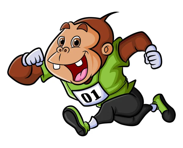 Chimpanzee Running Marathon Champion Illustration — Vetor de Stock