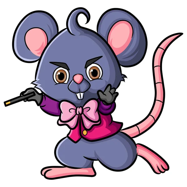 Cute Magician Mouse Giving Trick Magic Stick Illustration — Stockvektor