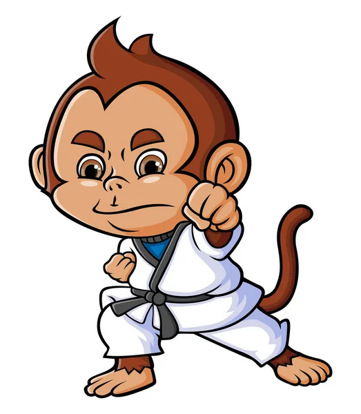 Master Monkey Doing Karate Super Power Illustration — Stockvector
