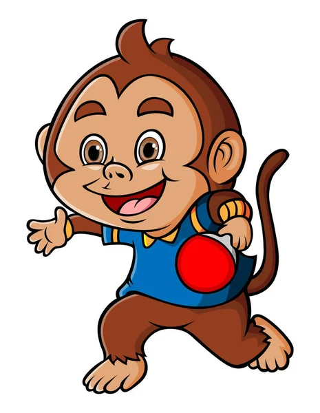 Monkey Playing Tennis Table Hitting Ball Illustration —  Vetores de Stock