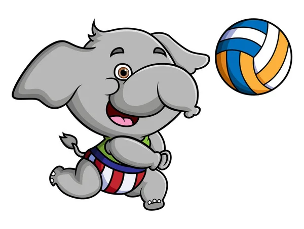 Cute Elephant Playing Volleyball Pass Ball Illustration — Image vectorielle