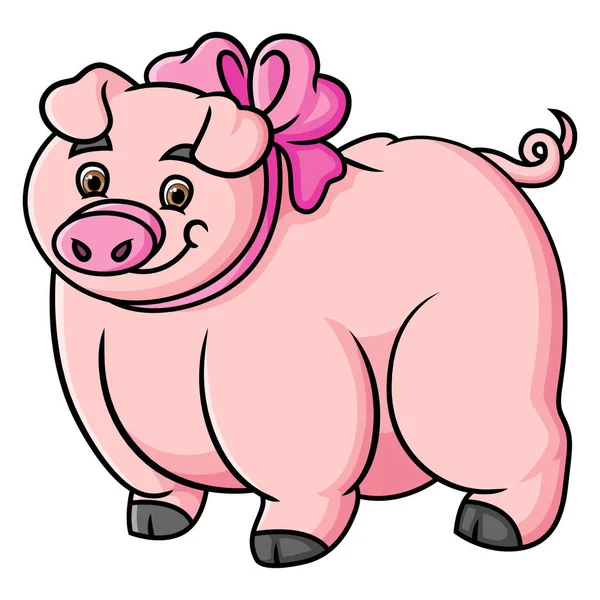 Big Pig Posing Cutely Looking Camera Illustration — Stock Vector