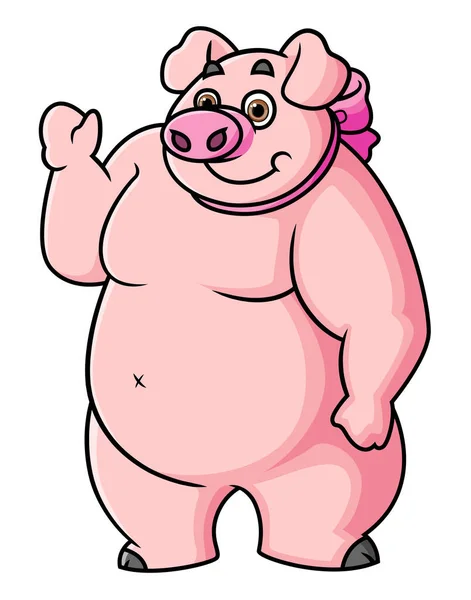 Large Pig Standing Waving Hand While Smiling Others Illustration — Stockvektor