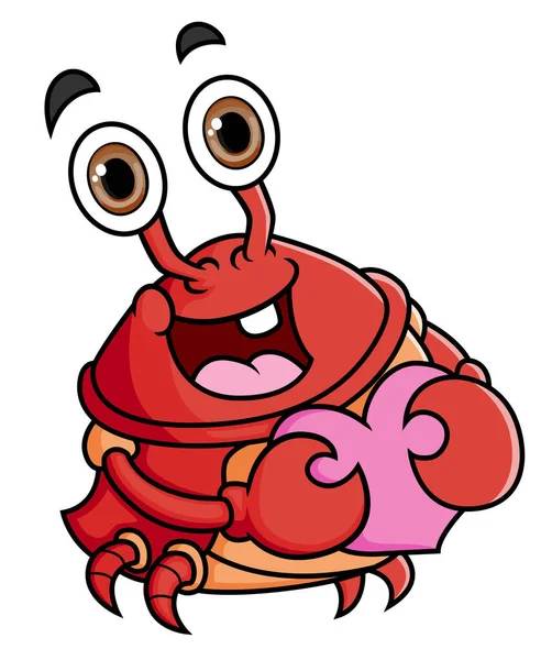 Cute Crab Hugging Holding Heart Shape Love Illustration — Vettoriale Stock