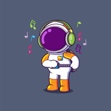 Astronot, illüstrasyonun hip hop müziğiyle dinliyor ve dans ediyor.