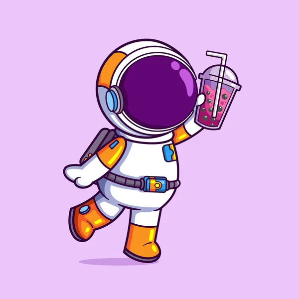 Astronaute Heureux Boit Boba Montre Autres Personnes Illustration — Image vectorielle