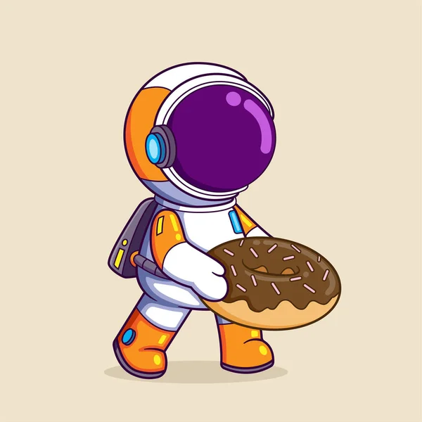 Astronauta Sta Portando Una Ciambella Qualcuno Mangiare Dessert Illustrazione — Vettoriale Stock