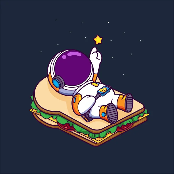 Astronauta Dorme Panino Guarda Stelle Sulla Galassia Dell Illustrazione — Vettoriale Stock