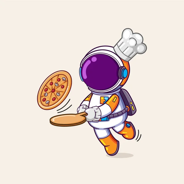 Chef Astronaute Trébuche Tomber Tout Tenant Une Pizza Sur Main — Image vectorielle