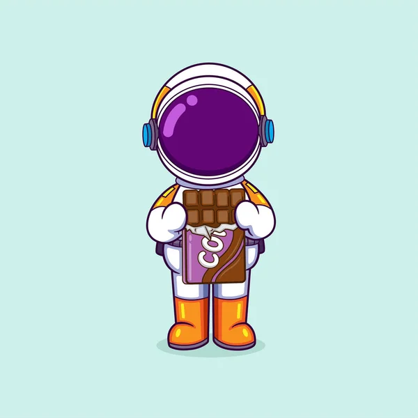 Астронавт Тримає Великий Шоколад Збирається Їсти Його Десерт Ілюстрації — стоковий вектор