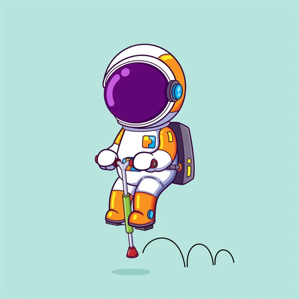 Astronaut Using Bounce Tool Can Jump Moving Playing Illustration — Stock Vector