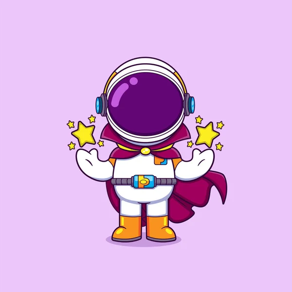 魔術師の宇宙飛行士はローブを着てたくさんの星のイラストで魔法をかけています — ストックベクタ