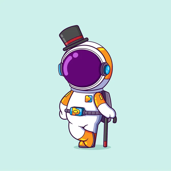 Astronauten Står Och Håller Pinne Med Chaplin Stil Illustration — Stock vektor