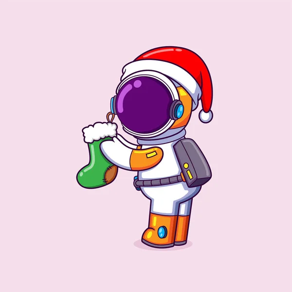 Astronaut Putting Magic Shock Santa Gift Illustration — Stock Vector