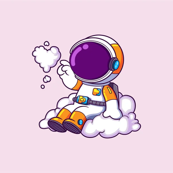 Happy Astronaut Sitting Cloud Making Love Sign Cloud Illustration — Stock Vector